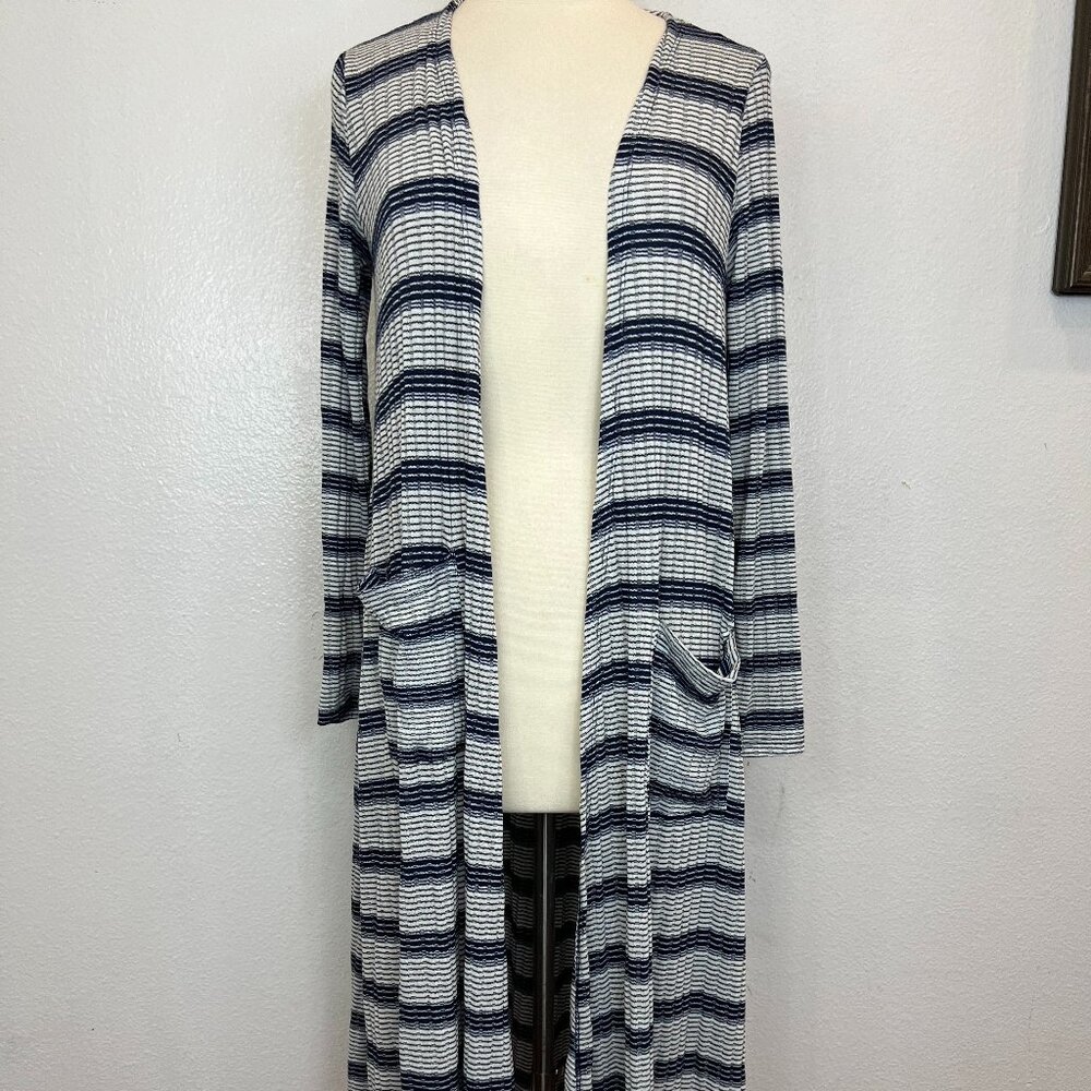 Lularoe Sarah Heathered Navy & White Striped Cardigan Duster Size S